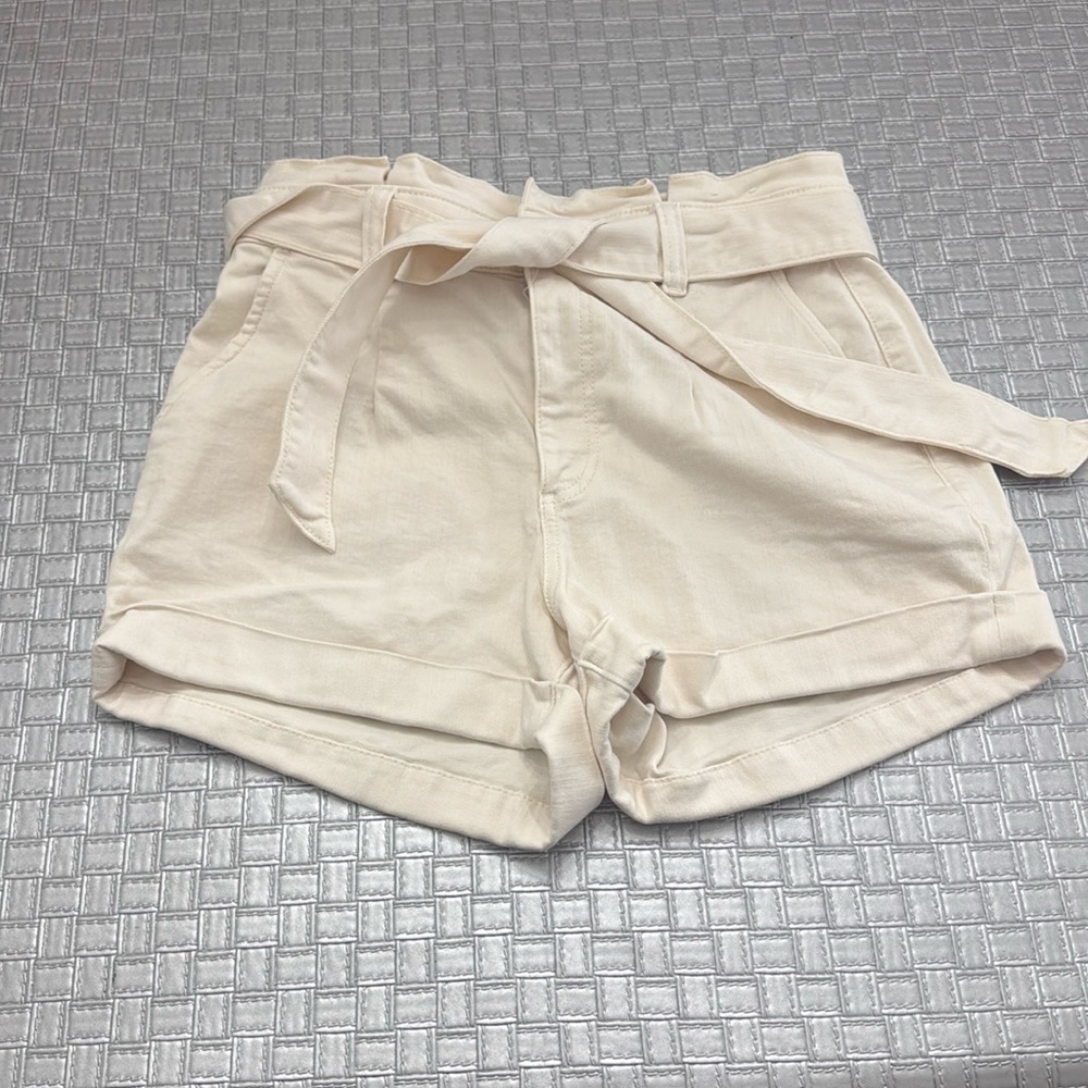 Express Cream High-Waist Tie Belt Shorts